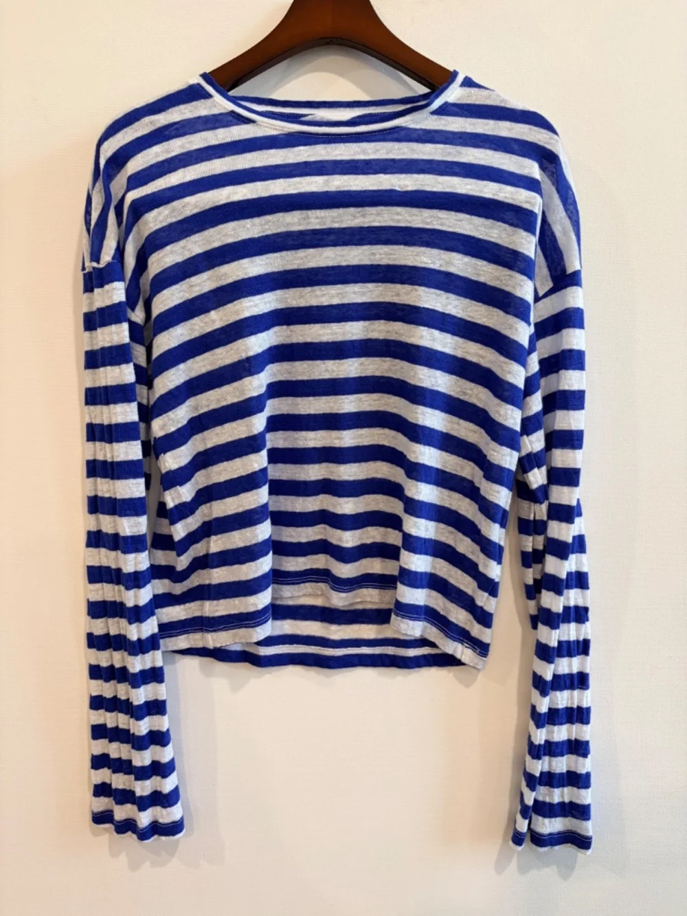 J.Crew 100% Linen Striped Tee XS Blue White Long Sleeve Top Nautical